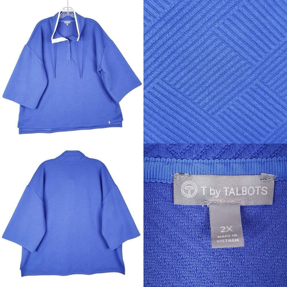 T By Talbots Sweatshirt Quilted Pullover Blue Women’s Plus Size 2X Henley LS
